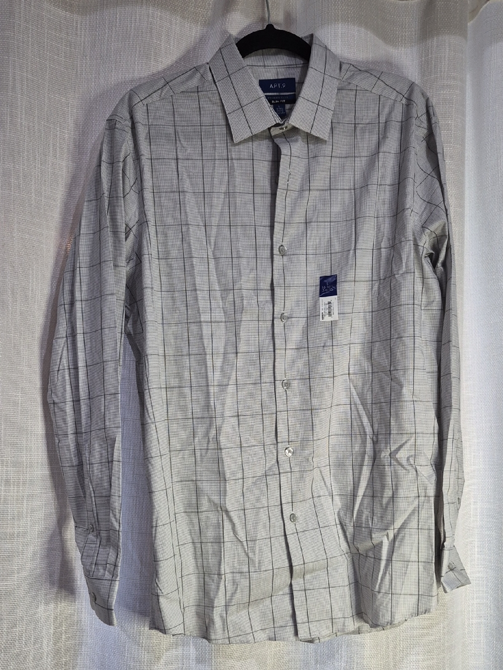 Apt. 9 Men's Gray Shirt Premier Flex Slim Fit Windowpane Check Plaid Button Down